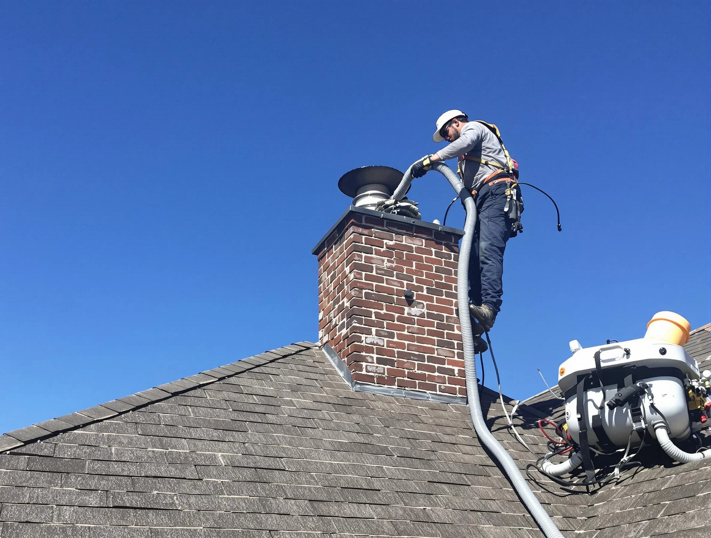 Dedicated Linden Chimney Sweep team member cleaning a chimney in Linden, NJ