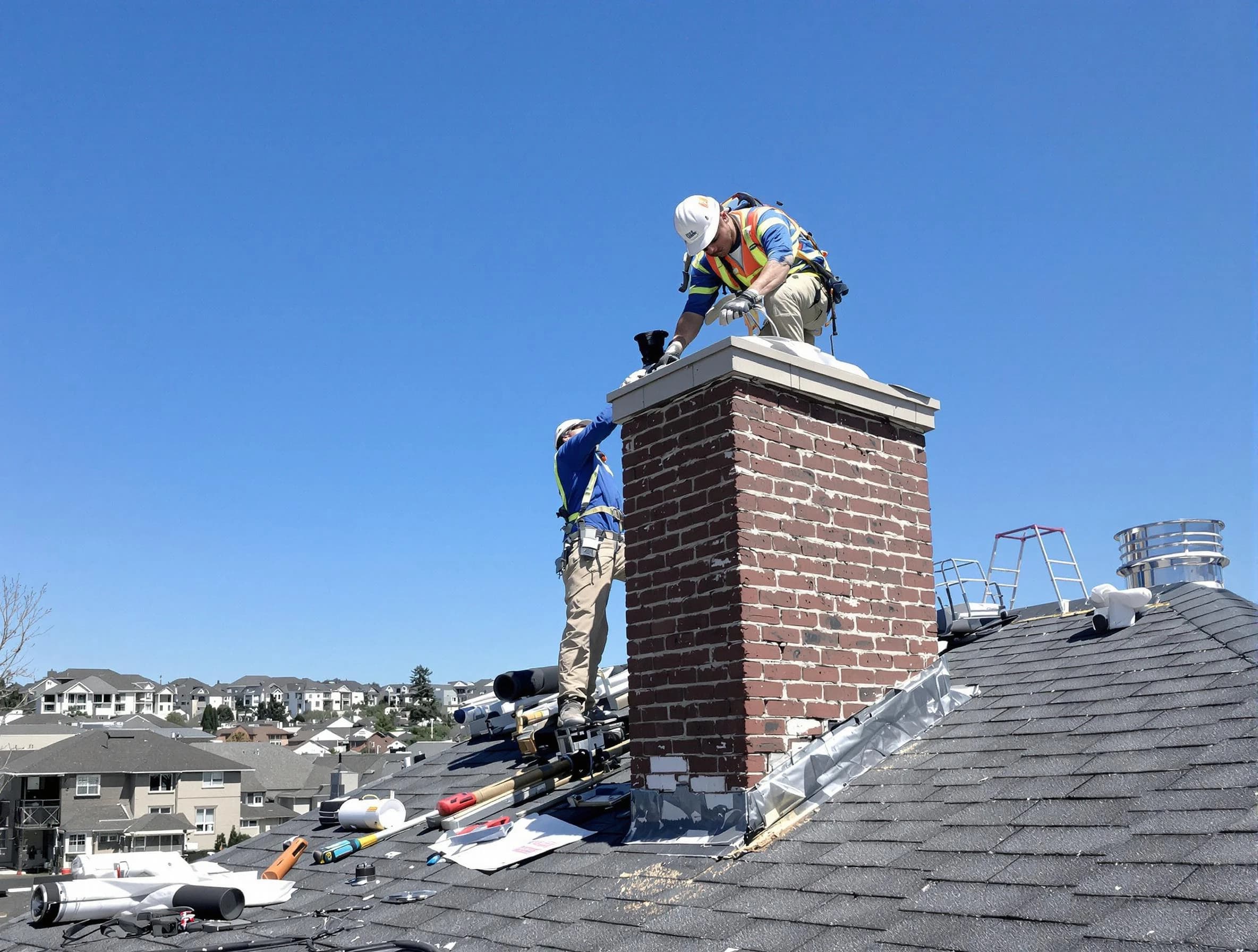 Linden Chimney Sweep repairing a chimney crown in Linden, NJ