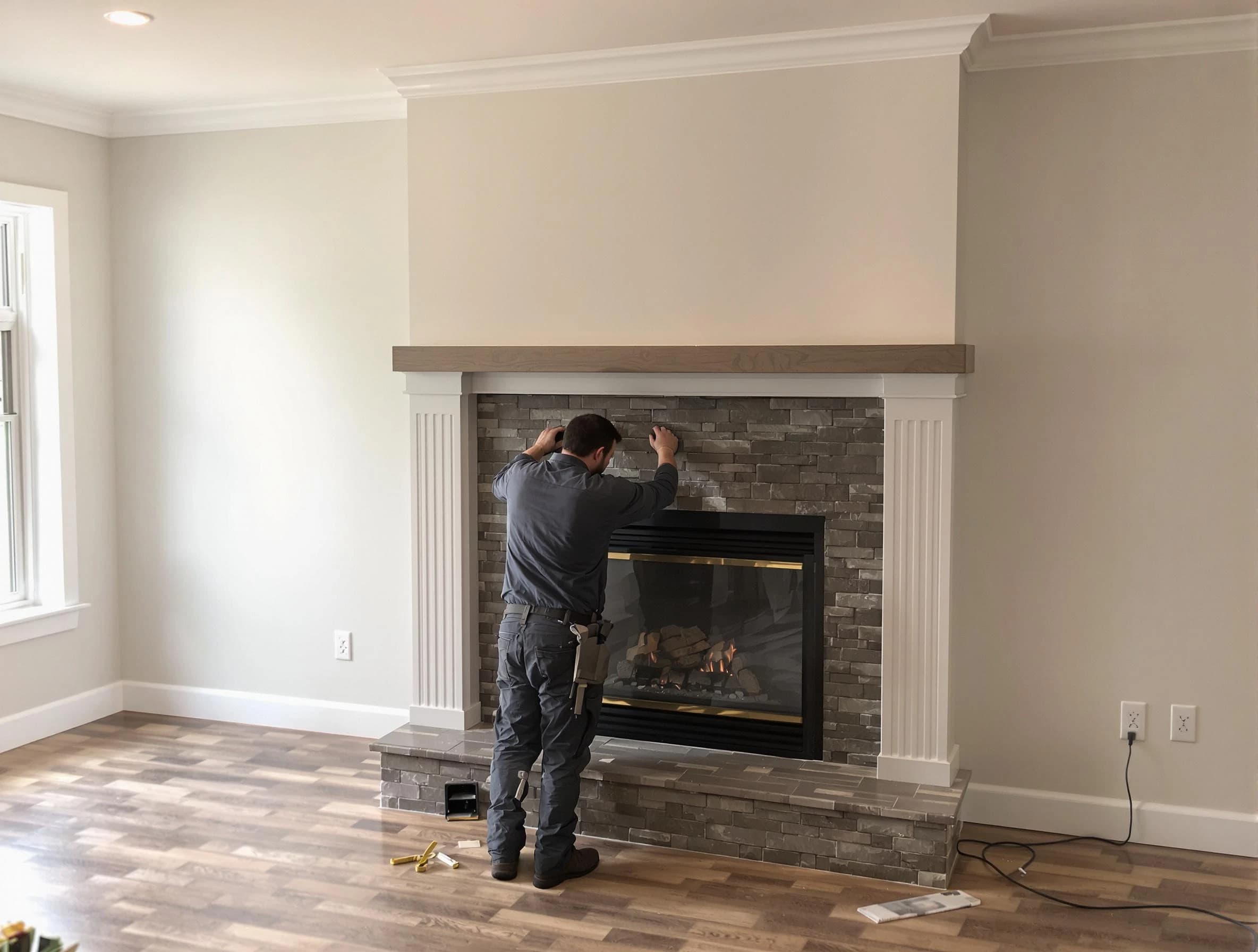Linden Chimney Sweep finishing a custom fireplace install in Linden, NJ