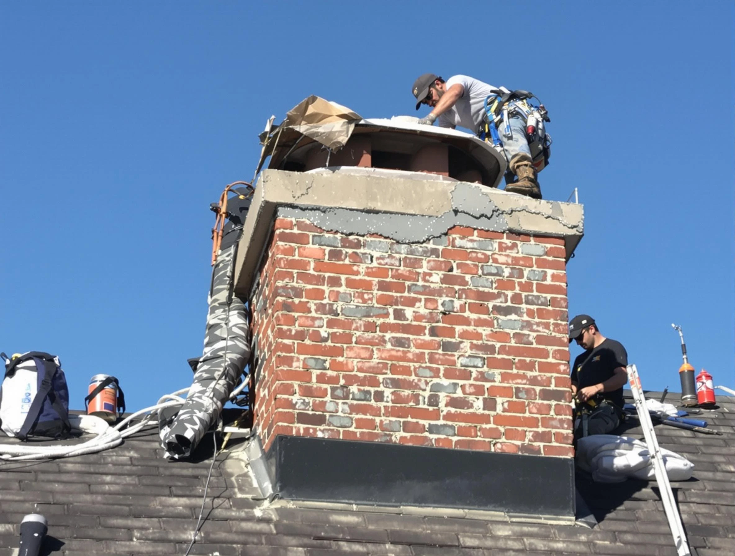Linden Chimney Sweep installing a custom chimney crown in Linden, NJ