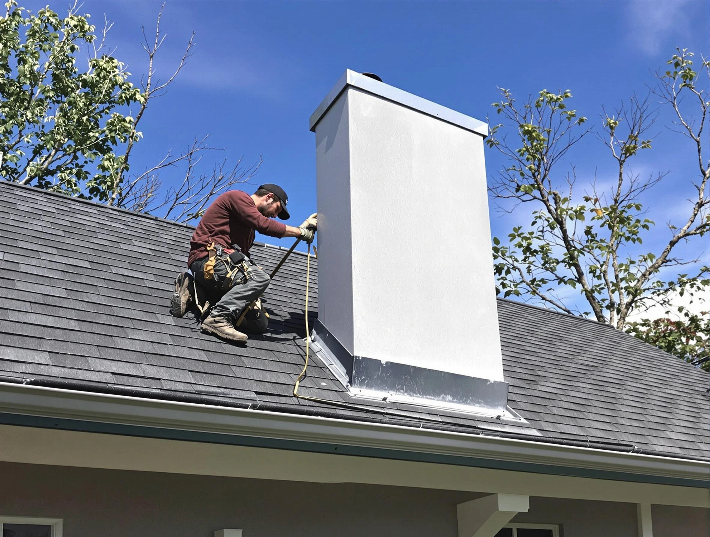 Linden Chimney Sweep team member finishing chimney construction in Linden, NJ