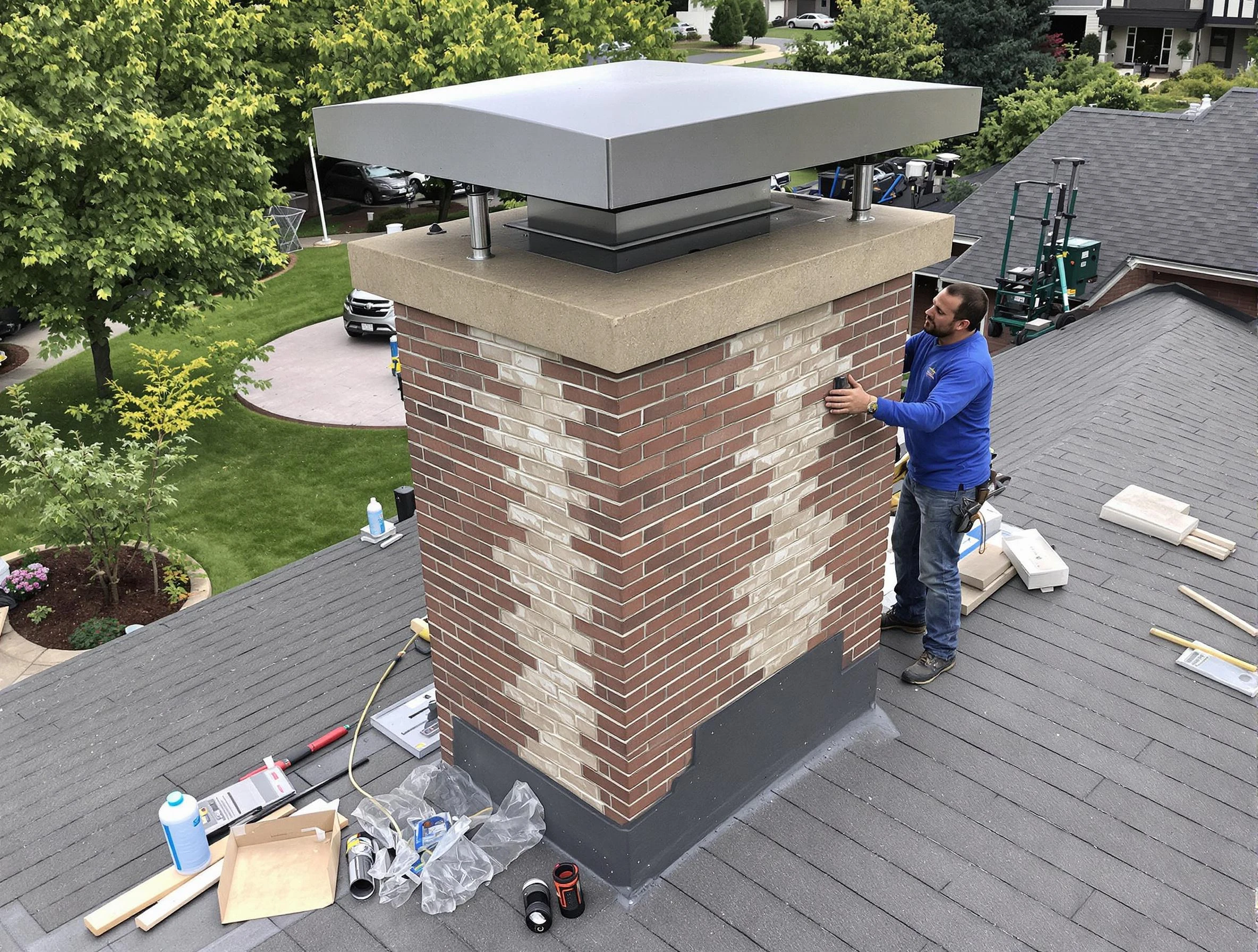 Linden Chimney Sweep team working on a custom chimney remodel in Linden, NJ